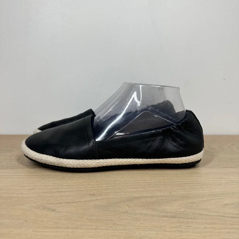 FitFlop Espadrille Flats Women 7.5 Black Leather Slip On Dynamicush Comfort